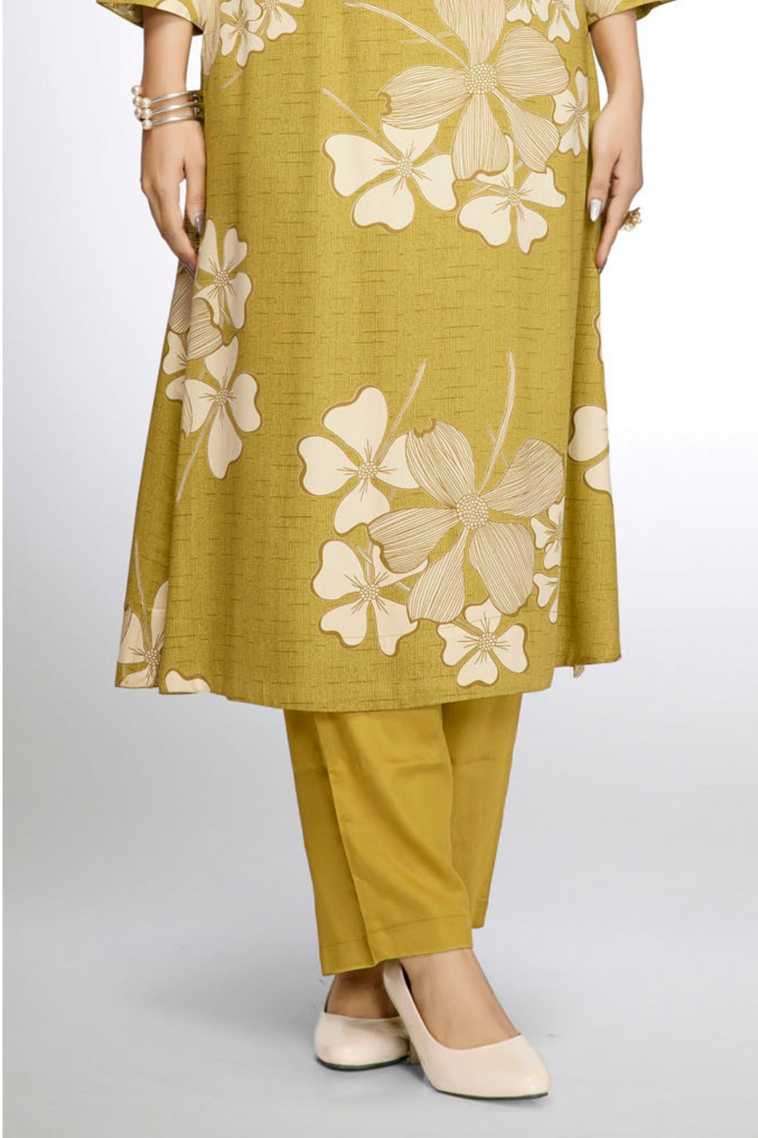 Parrot Green Floral Print Straight Kurta Set