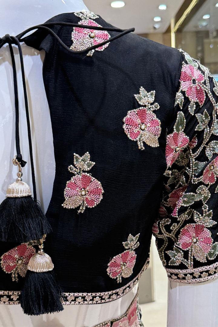 Black Embroidery, Sequins, Pearl and Zari work Saree