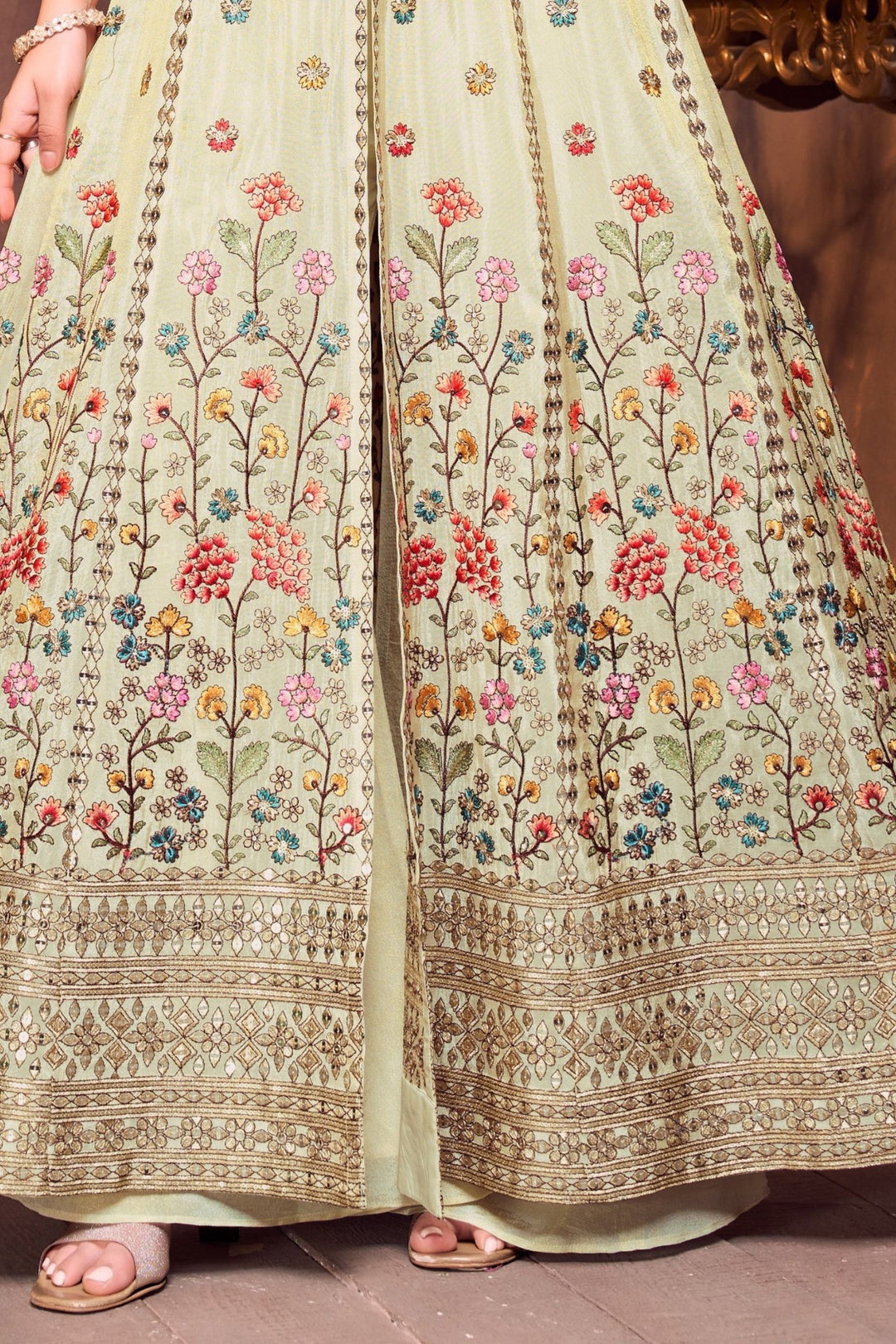 Beige Multicolor Embroidery, Sequins and Zari work Mastani Styled Palazzo Suit