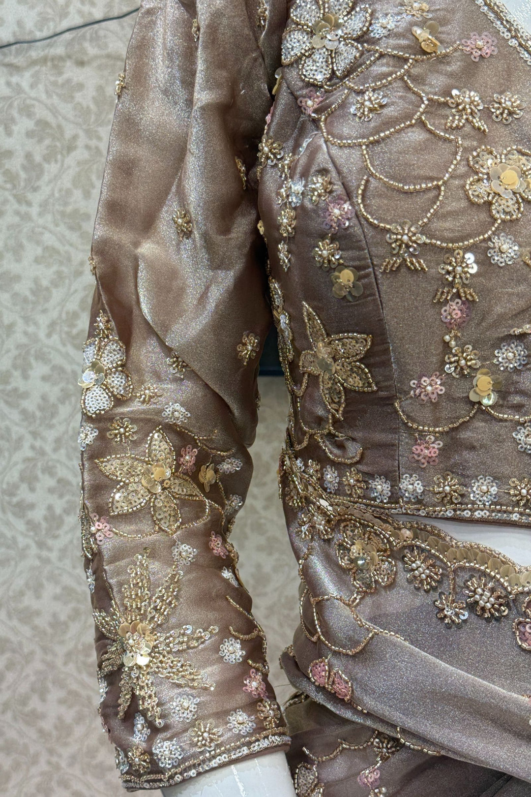 Copper Sequins, Beads, Zari and Pearls work Saree