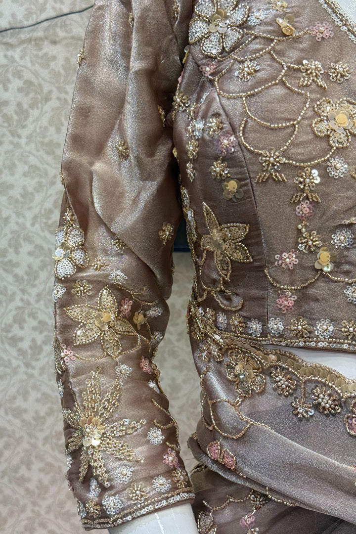 Copper Sequins, Beads, Zari and Pearls work Saree