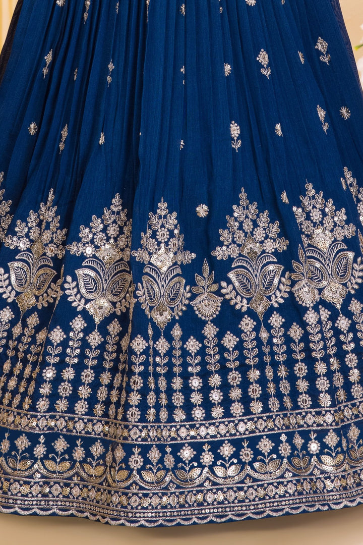 Peacock Blue Sequins and Zari work Lehenga Choli for Girls