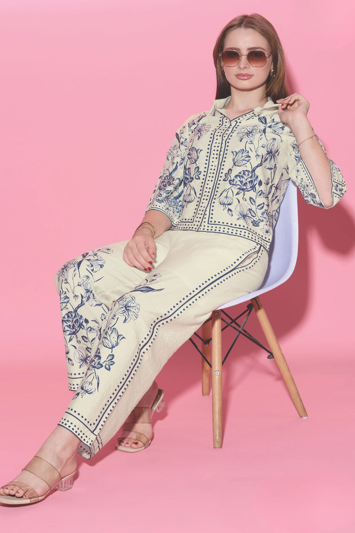 Cream with Digital Print Co-ord Set for Girls