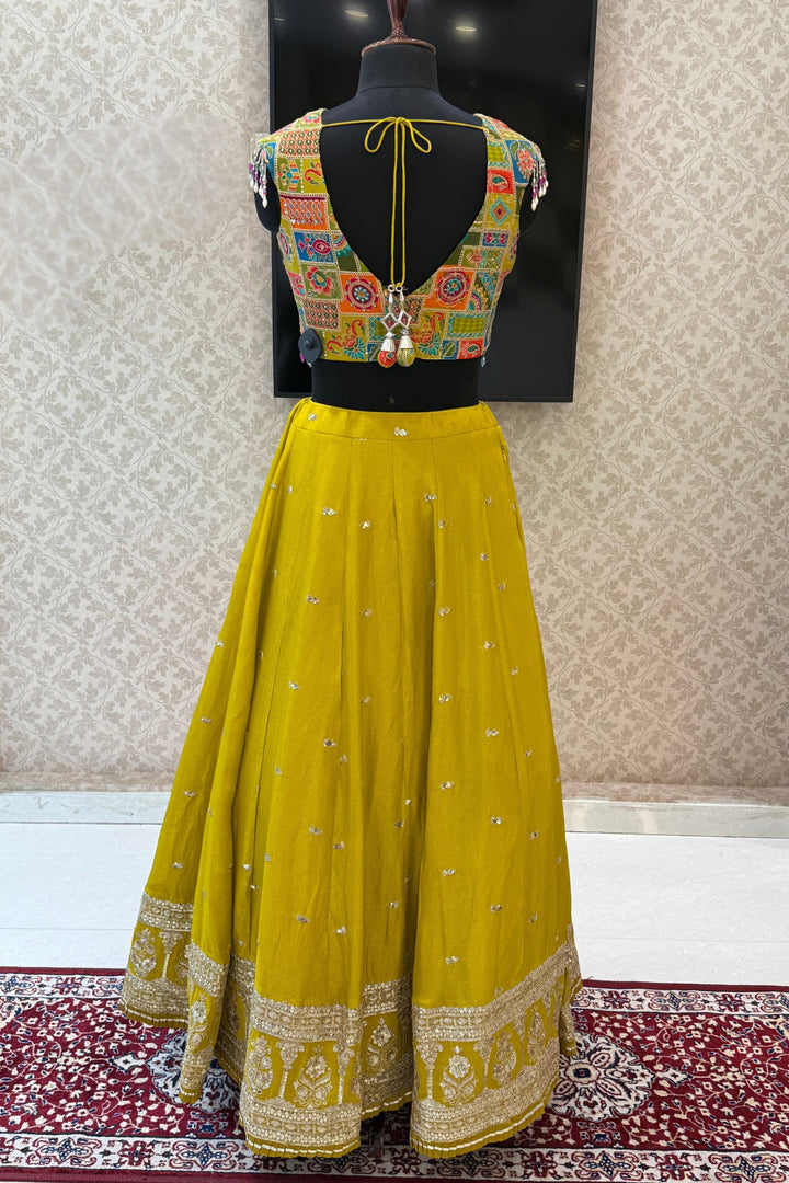 Liril Green Zardozi, Stone and Beads work with Multicolor Digital Print Crop Top Lehenga