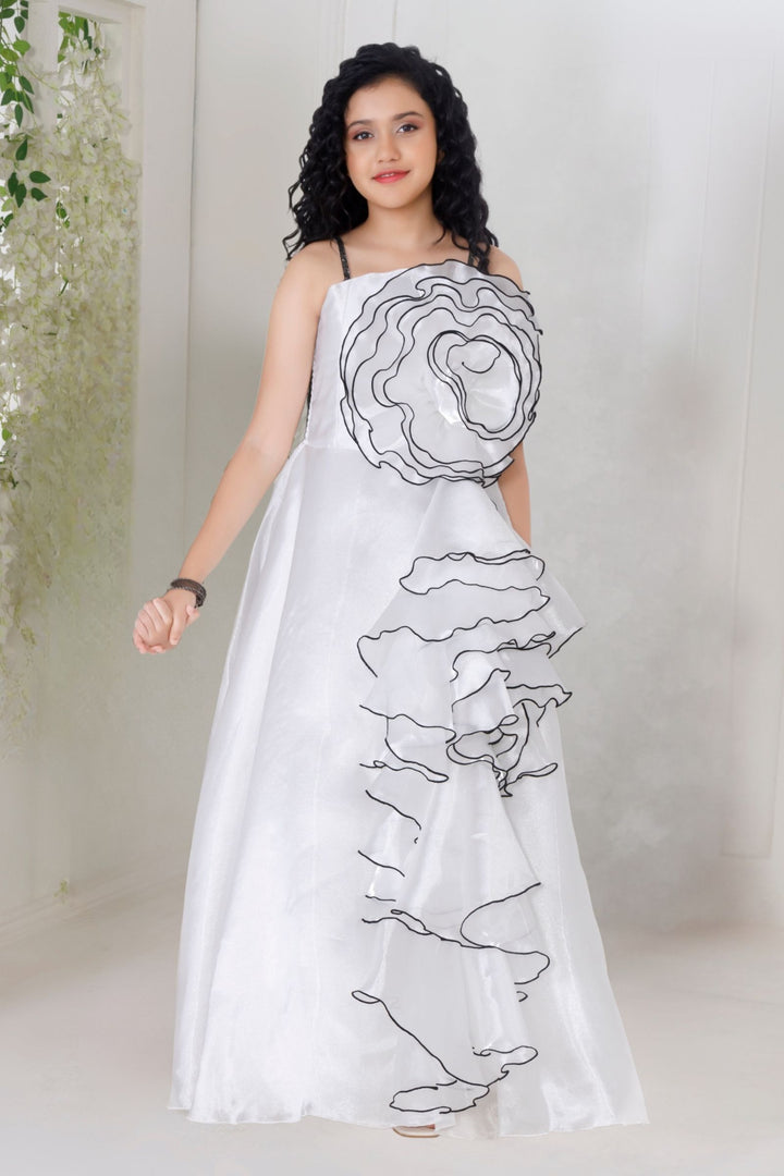 White Stone work Long Party Gown for Girls