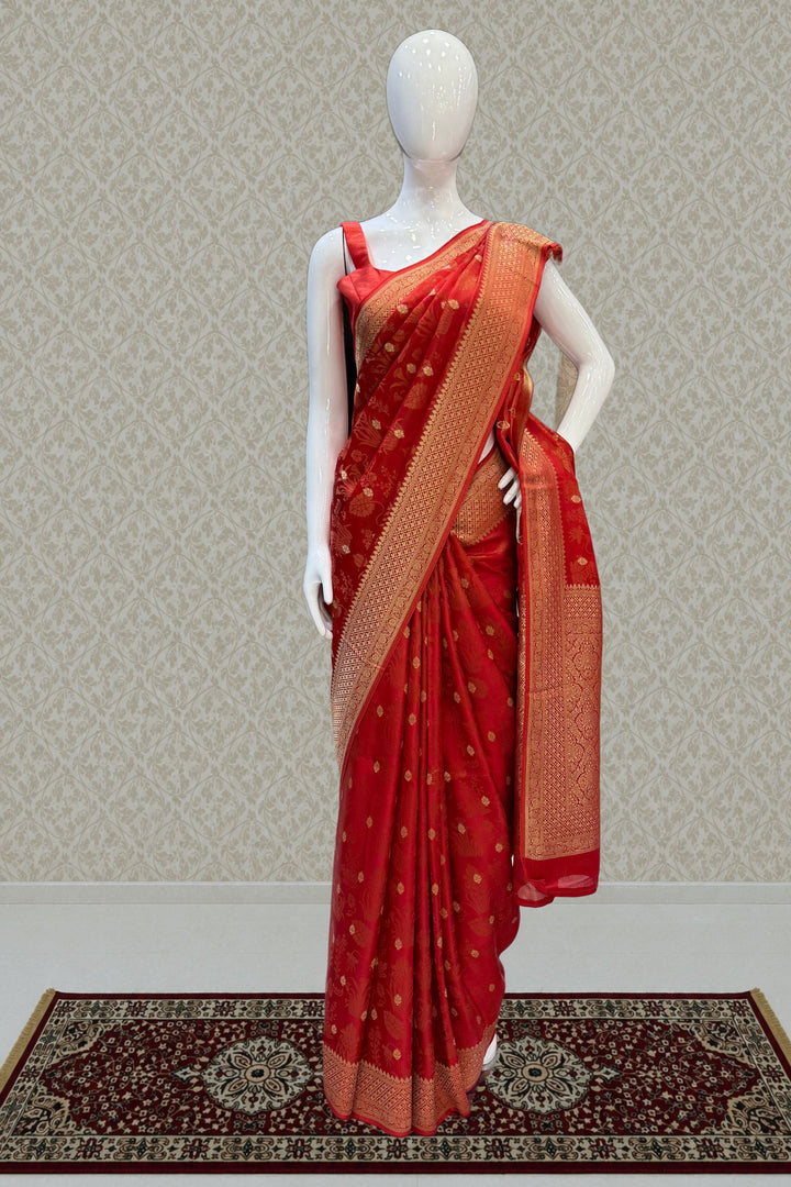 Orange Banaras Zari work Saree