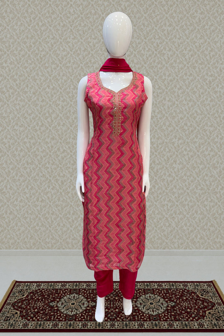 Pink Zardozi, Stone and Zari work Straight Cut Salwar Suit