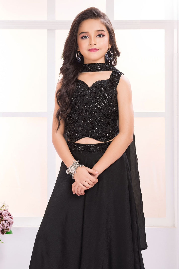 Black Beads and Sequins work Palazzo Suit Set for Girls