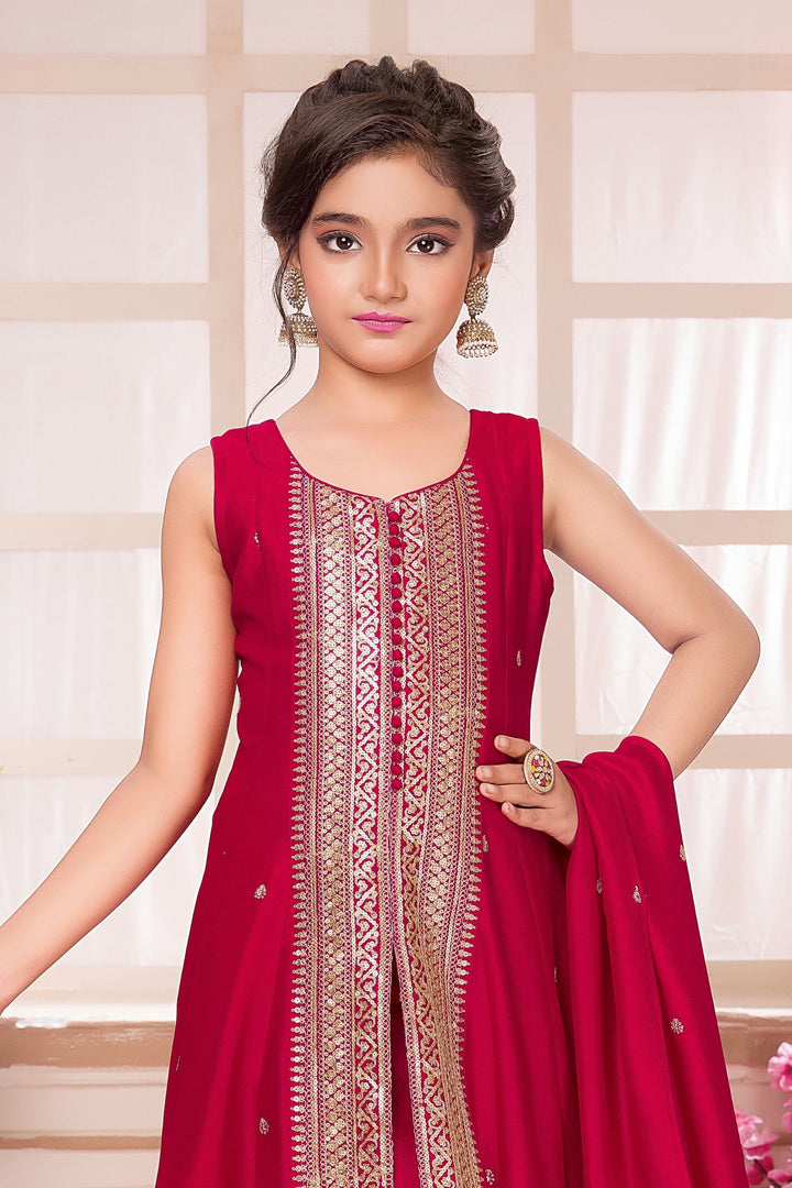 Rani Pink Sequins and Zari work Salwar Suit for Girls