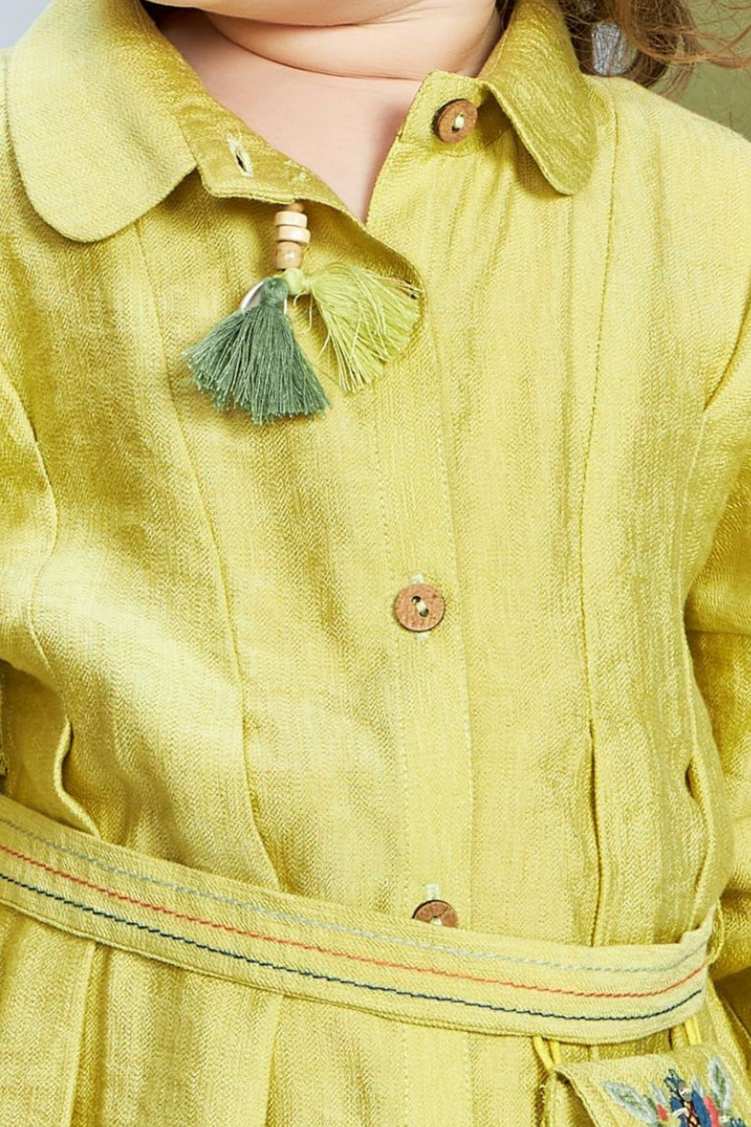 Liril Green Thread work Short Frock for Girls with Belt