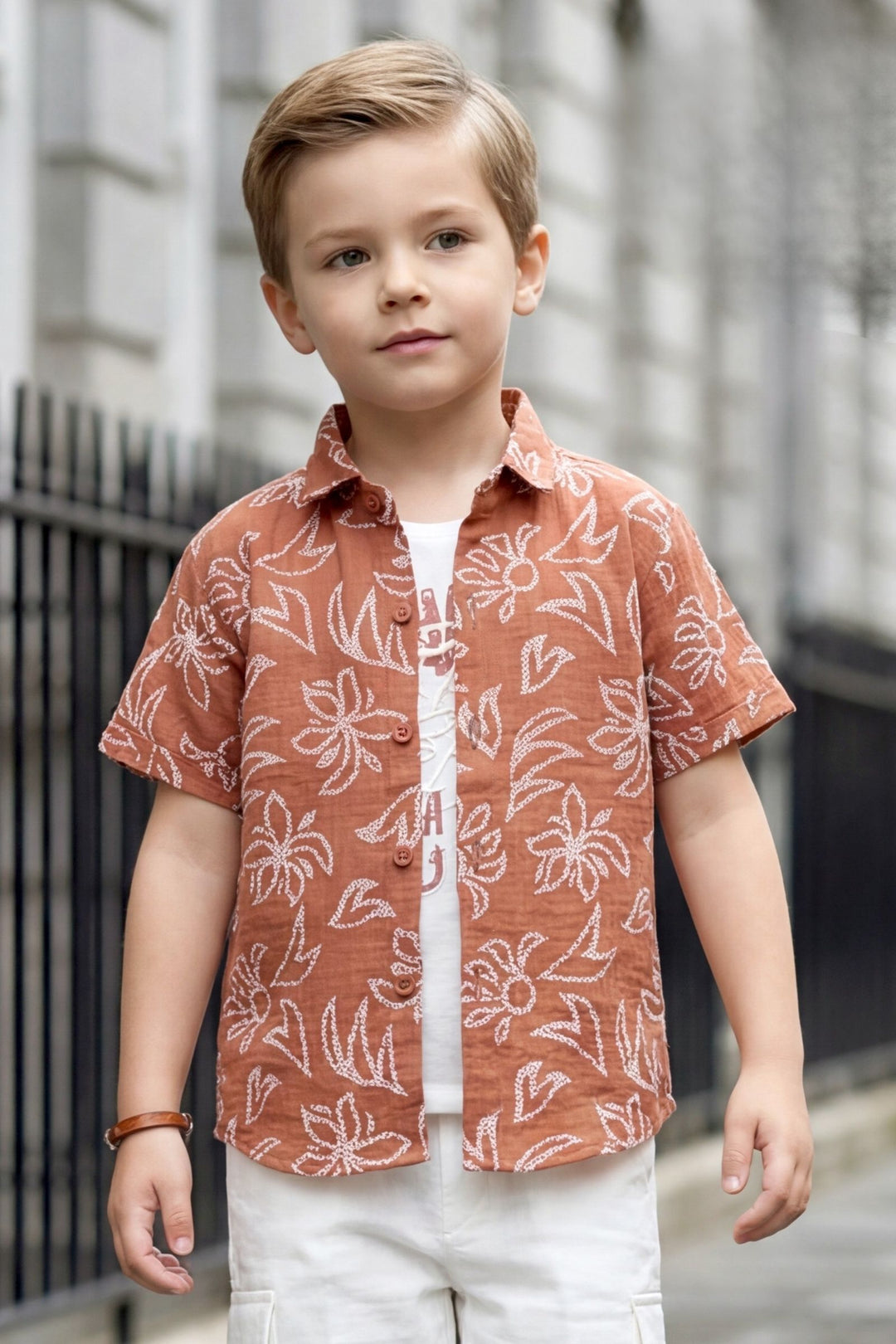 Rust with White Printed Boys Co-Ord Set