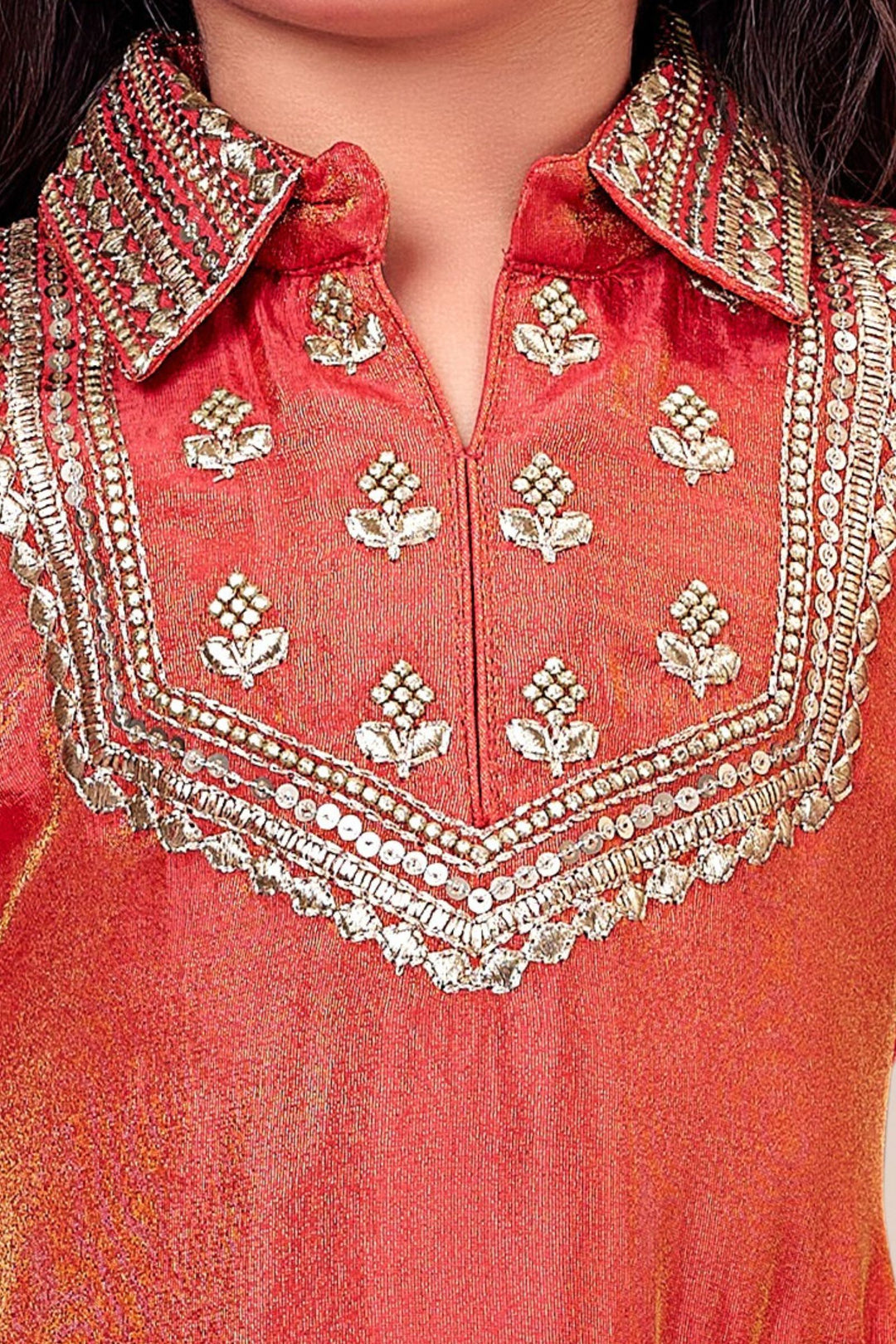 Orange Zari and Sequins work Sharara Suit Set for Girls