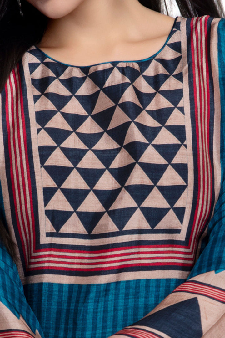 Peacock Blue Digital Print Short Kurti