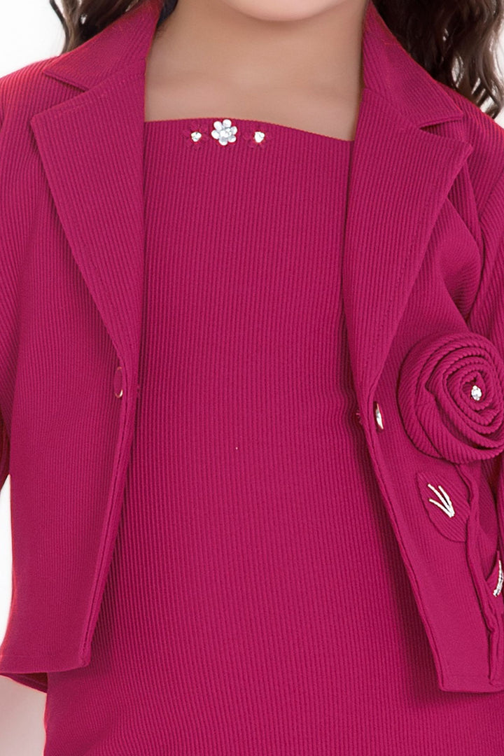 Pink Jacket Styled Short Frock For Girls