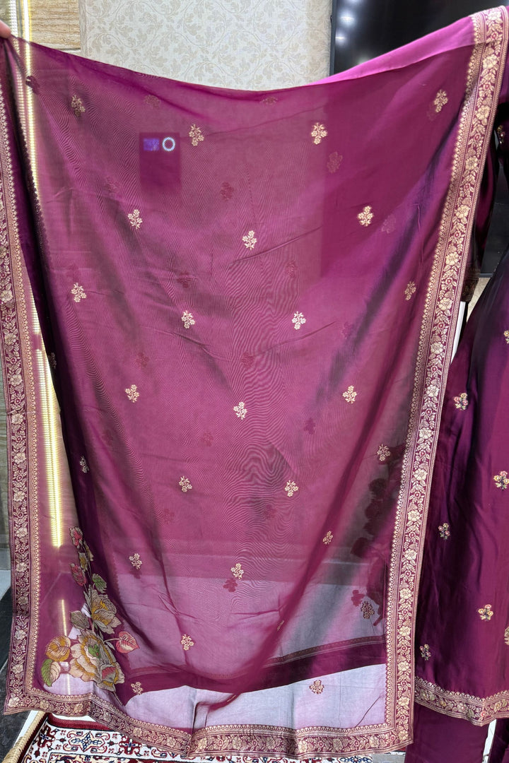 Wine Beads, Sequins, Zari, Stone, Banaras and Jacquard work Straight Cut Salwar Suit