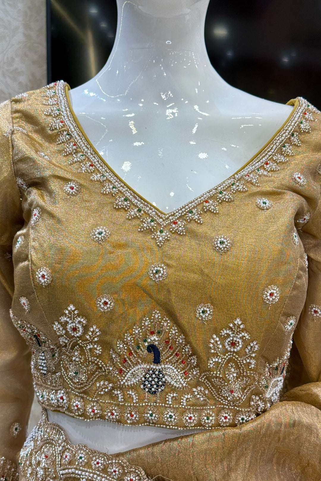 Gold Beads, Sequins, Zari and Thread work Saree