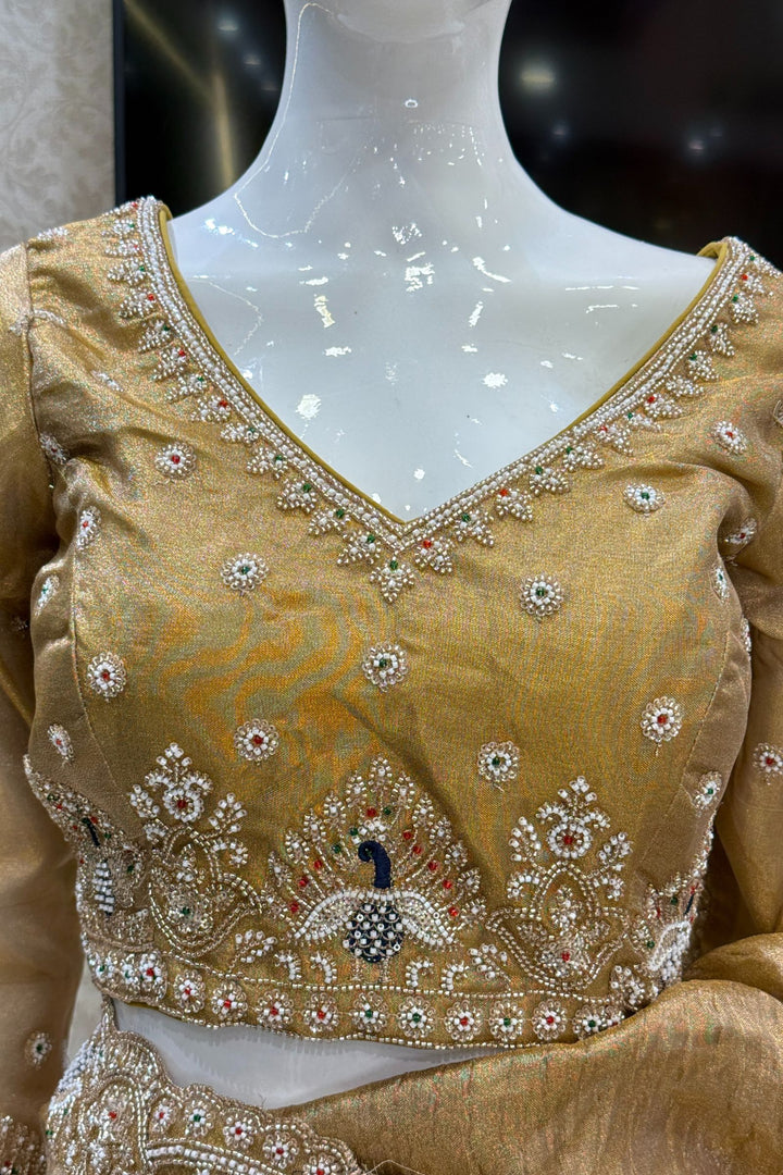 Gold Beads, Sequins, Zari and Thread work Saree