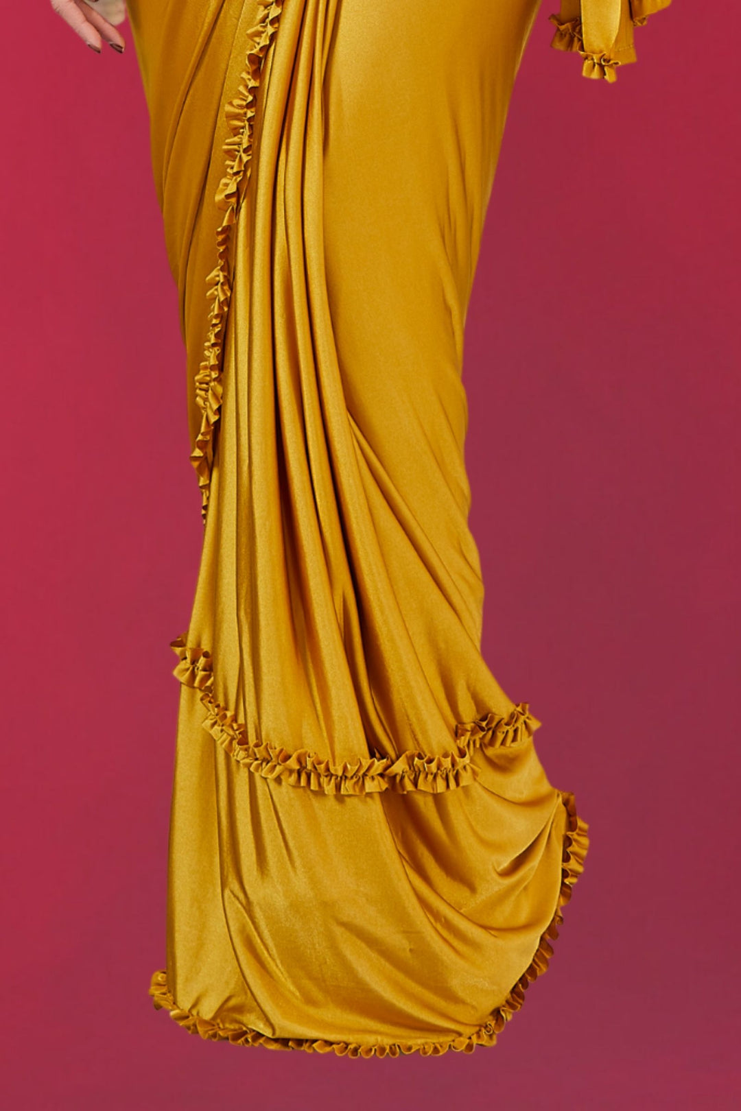 Yellow Readymade Fancy Saree with Readymade Blouse with Belt