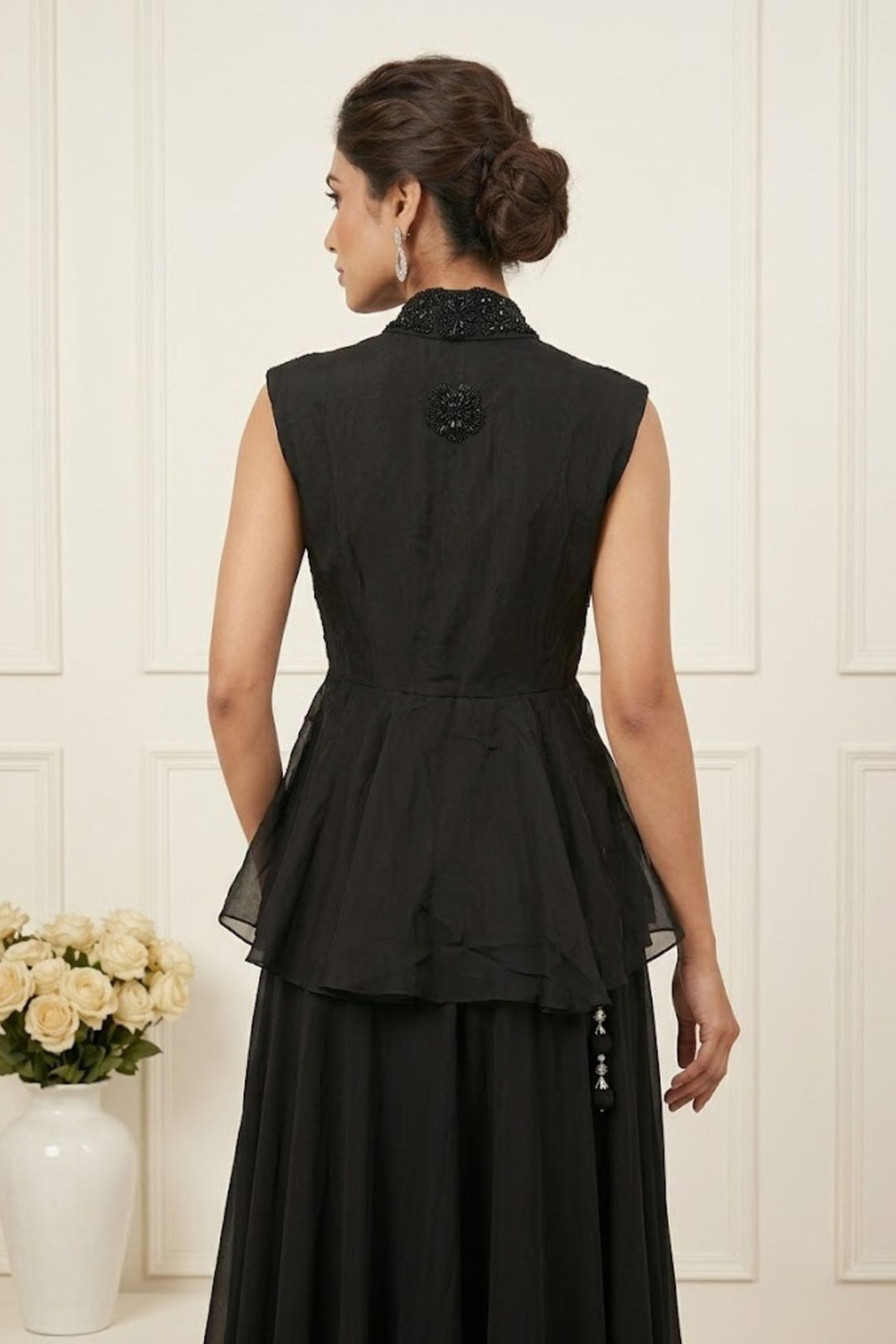 Black Beads and Sequins work Jacket Styled Lehenga