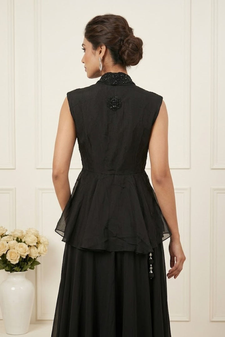 Black Beads and Sequins work Jacket Styled Lehenga