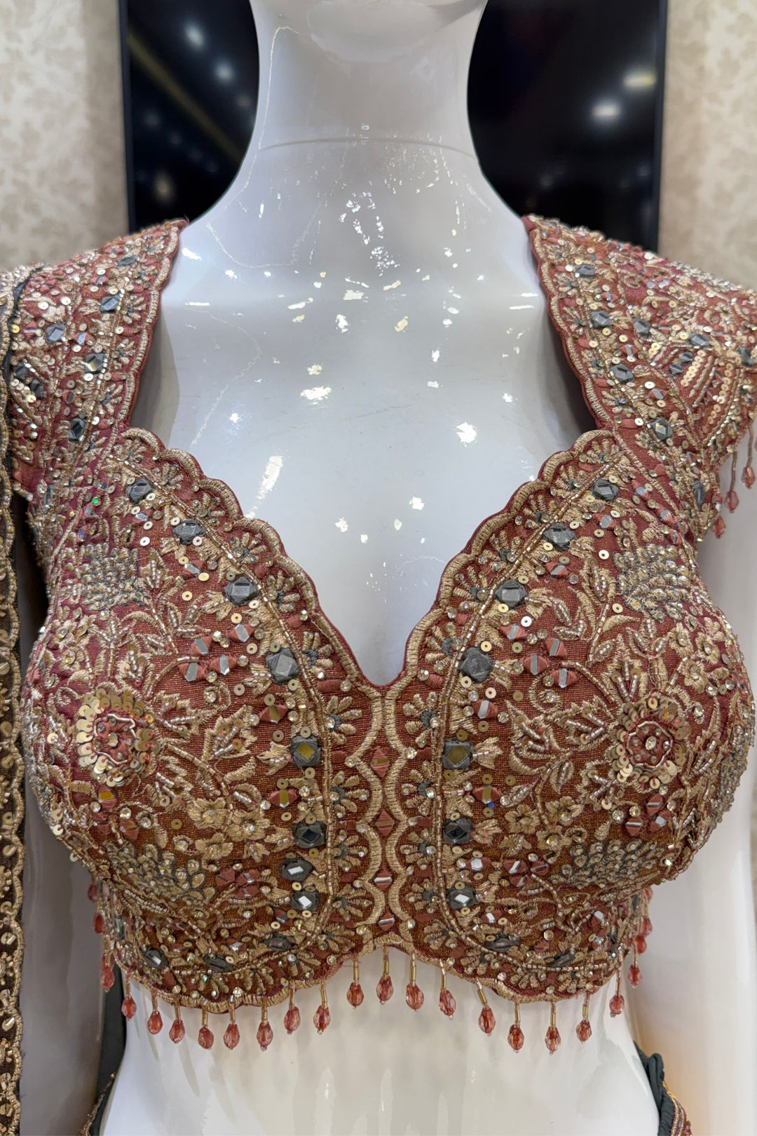 Designer Lehenga with Intricate Mirror, Stone, Sequins, Zari and Beads work