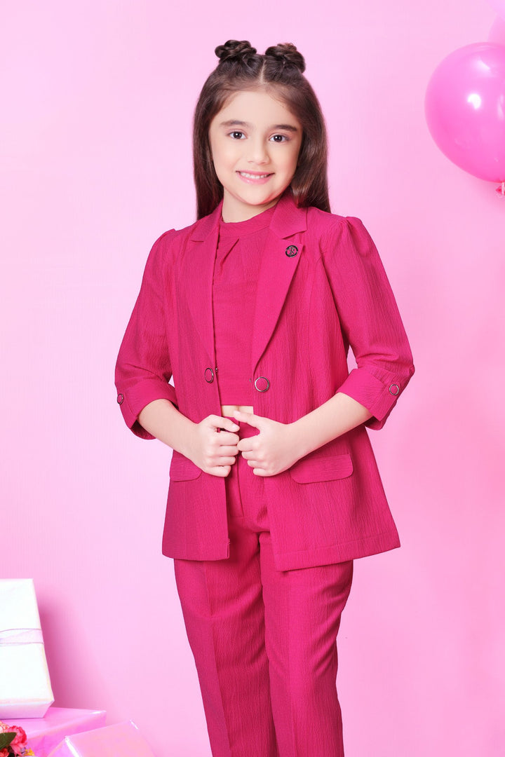 Pink Overcoat Styled Co-ord Set for Girls