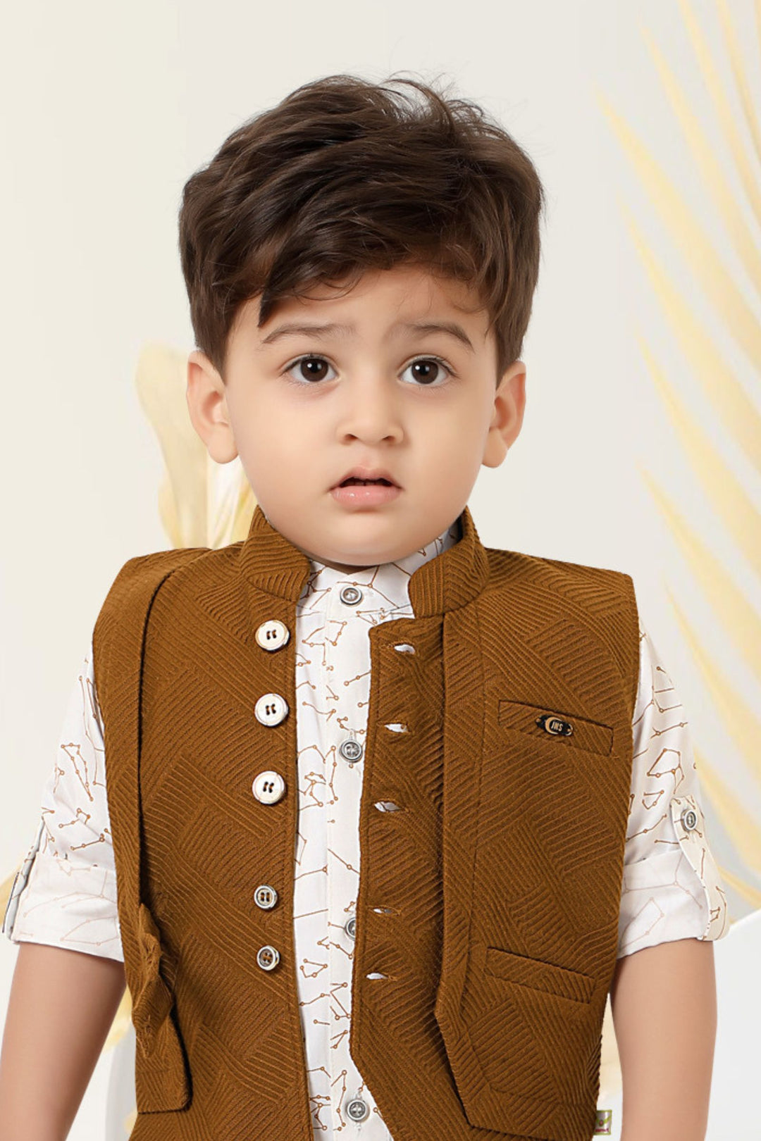 Rust with White Printed Waist Coat and Set for Boys