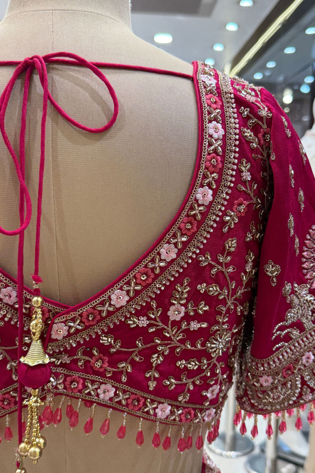 Designer Wedding Lehenga in Rani Pink with Beads, Zari and Sequins Work