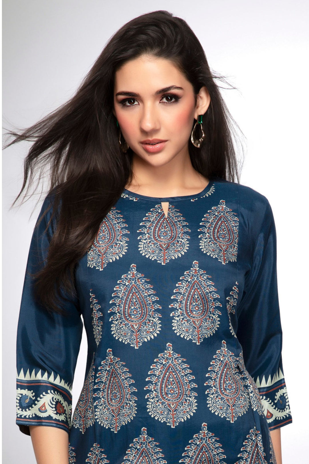 Teal Blue with Digital Print Short Kurti