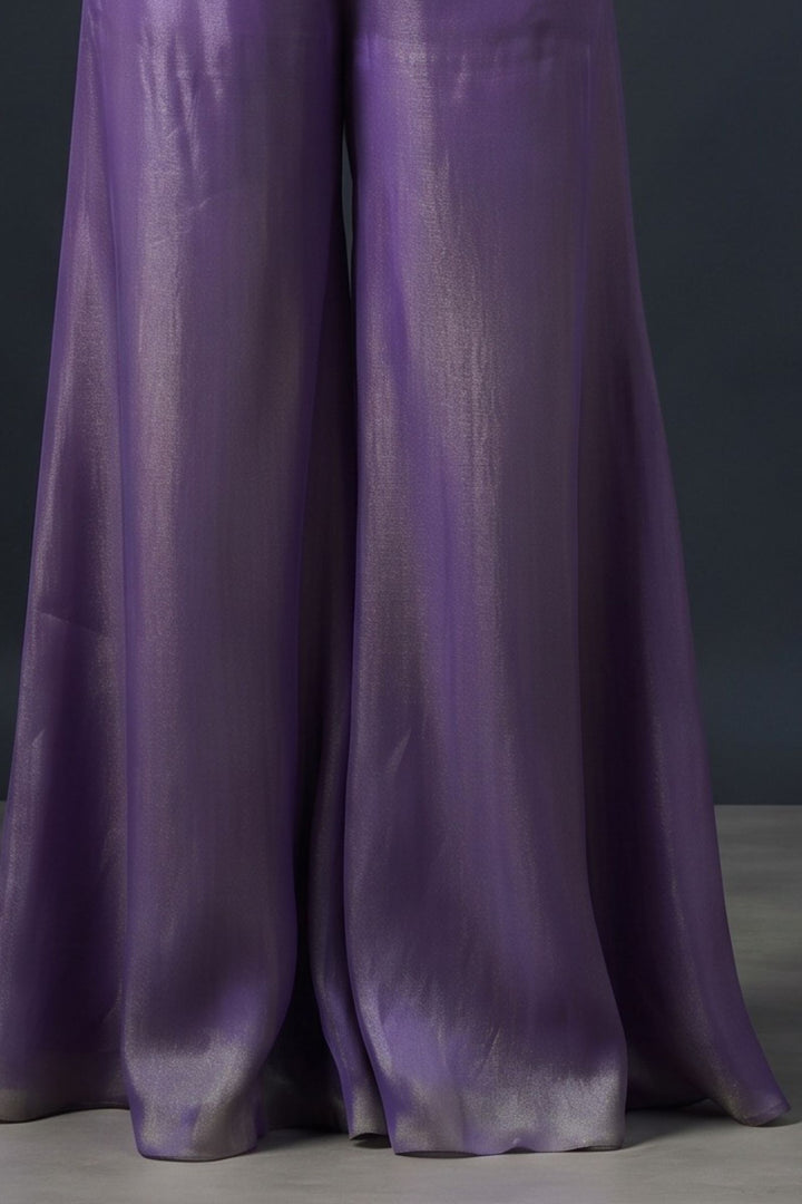 Purple Zari, Beads and Sequins work Palazzo Salwar Suit