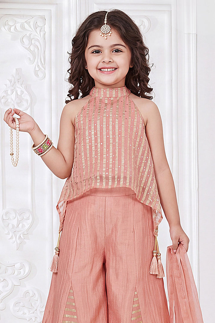 Peach Zari and Sequins work Palazzo Set for Girls