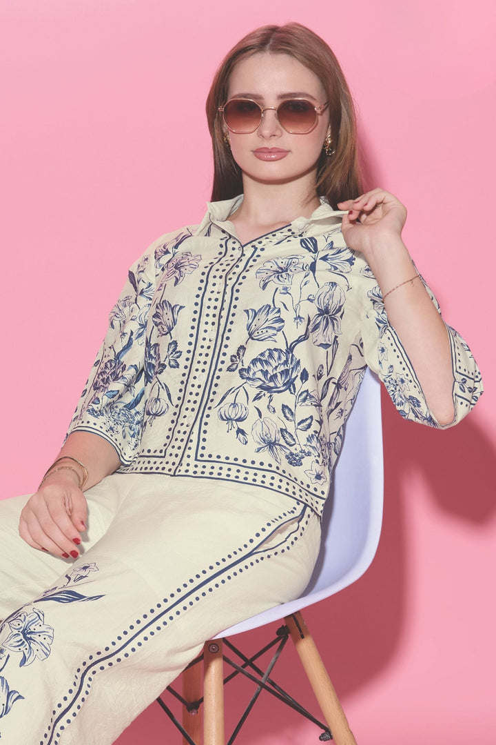 Cream with Digital Print Co-ord Set for Girls
