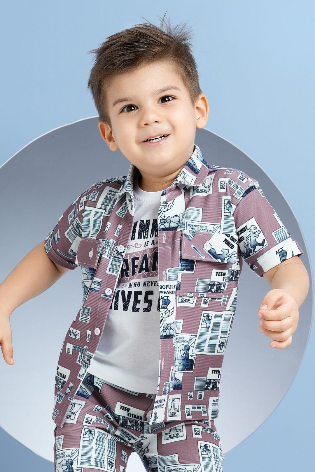 Lilac with Multicolor Digital Print Co-Ord Set for Boys