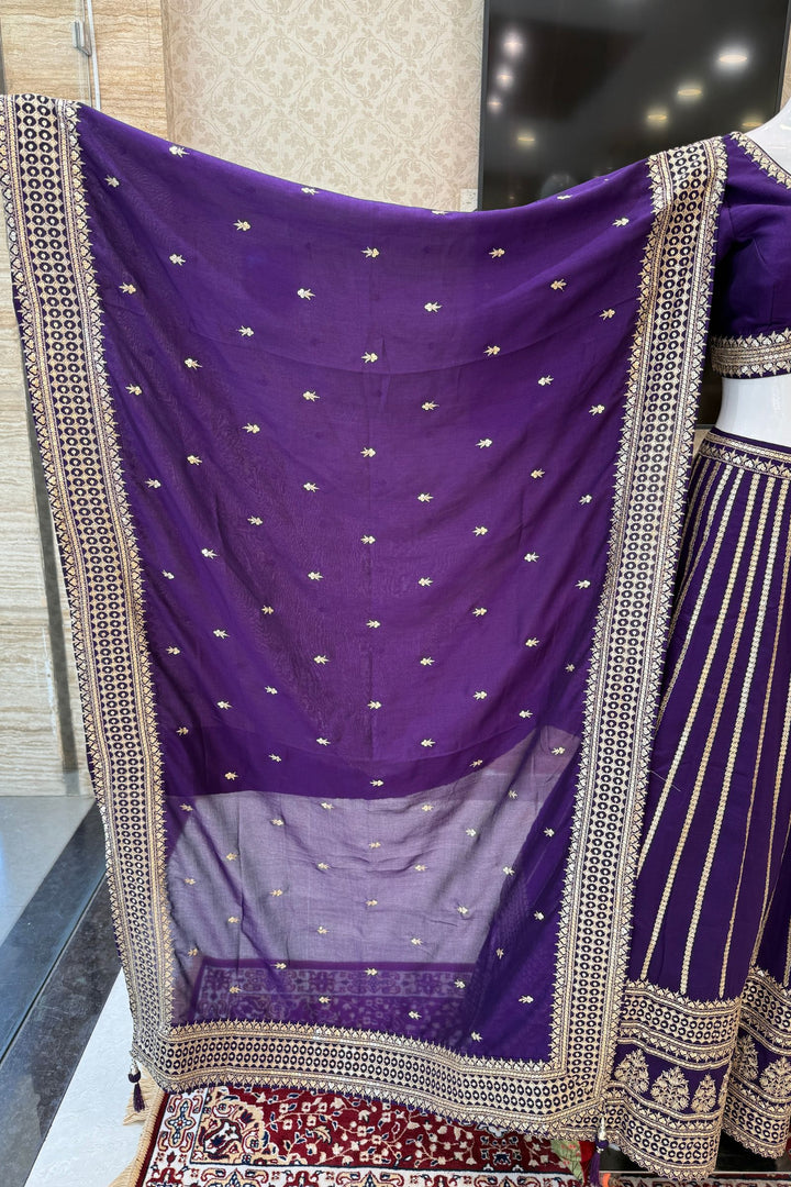 Purple Sequins and Zari work Crop Top Lehenga
