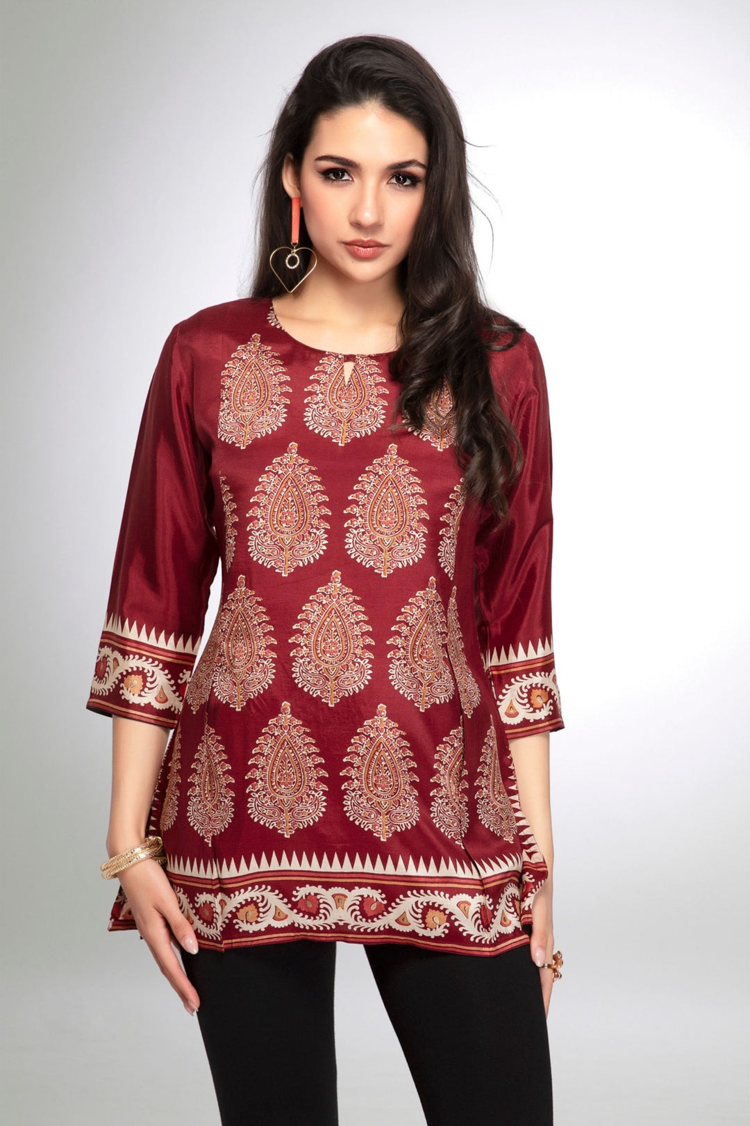 Maroon Paisley Print Short Kurti