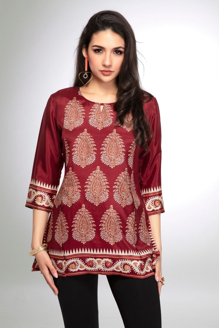 Maroon Paisley Print Short Kurti