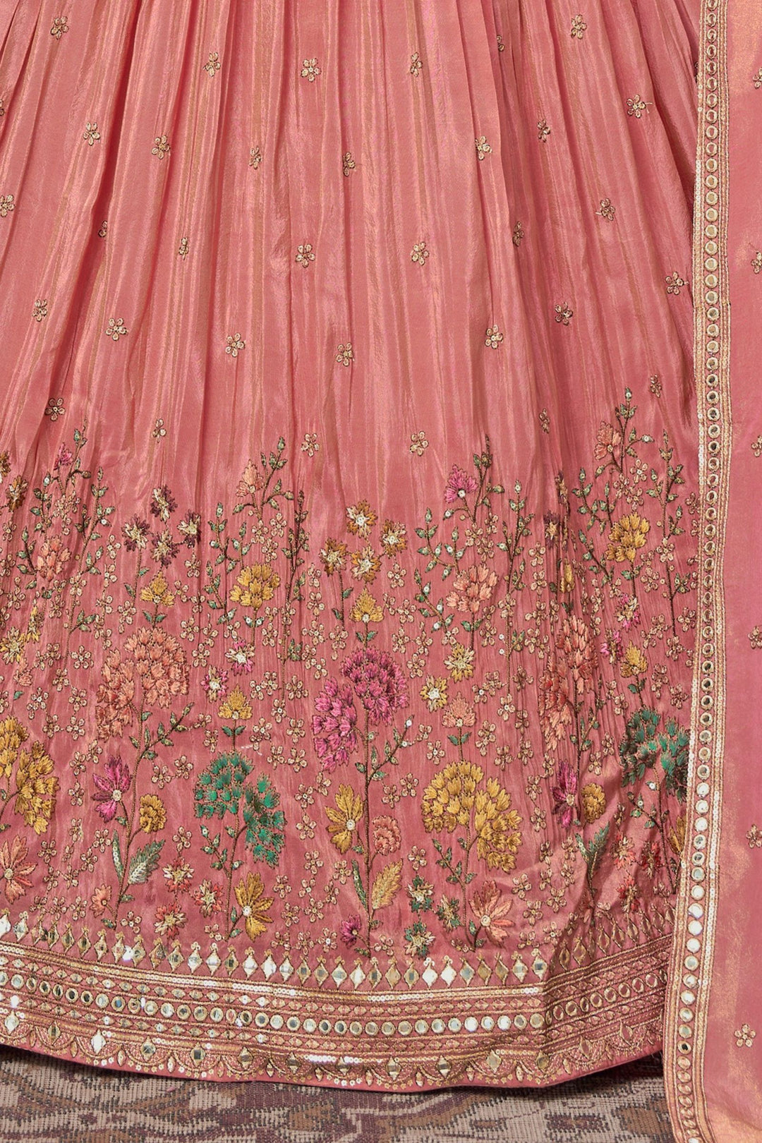 Onion Pink Sequins, Beads, Zardozi and Multicolor Embroidery work Crop Top Lehenga