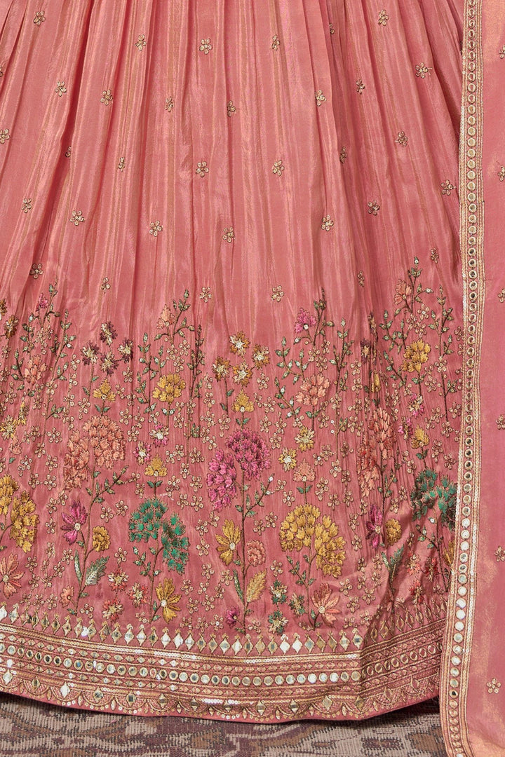 Onion Pink Sequins, Beads, Zardozi and Multicolor Embroidery work Crop Top Lehenga