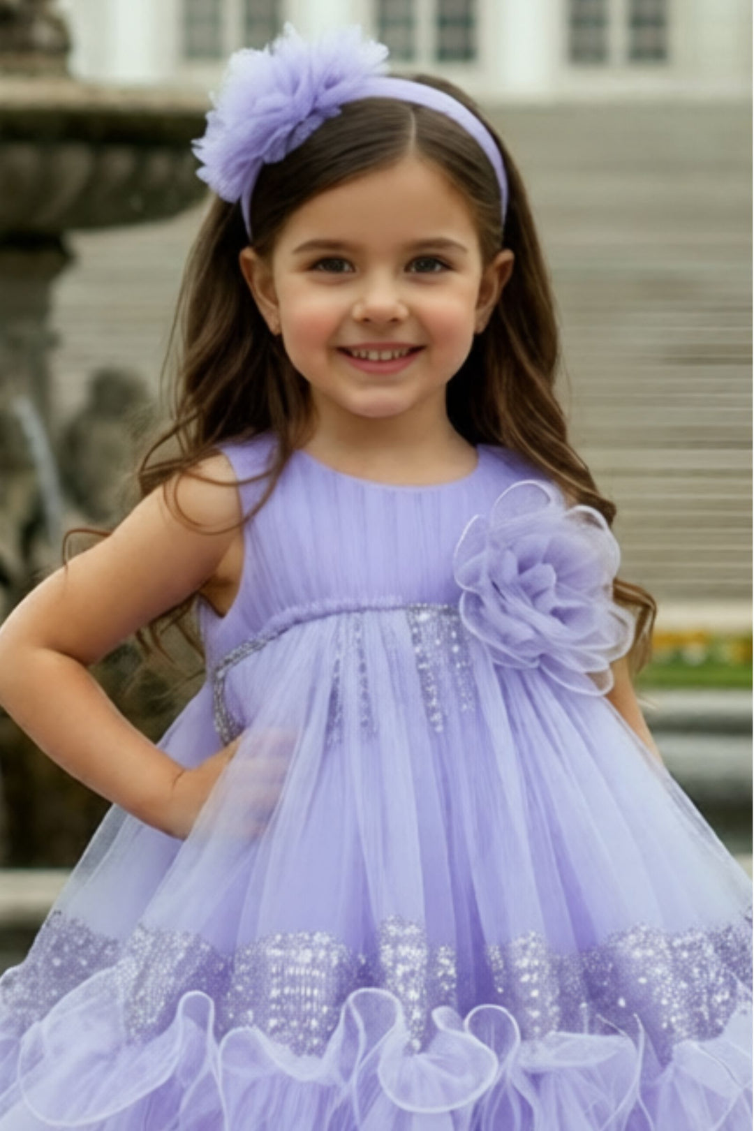 Lavender Sequins work Short Partywear Frock for Girls