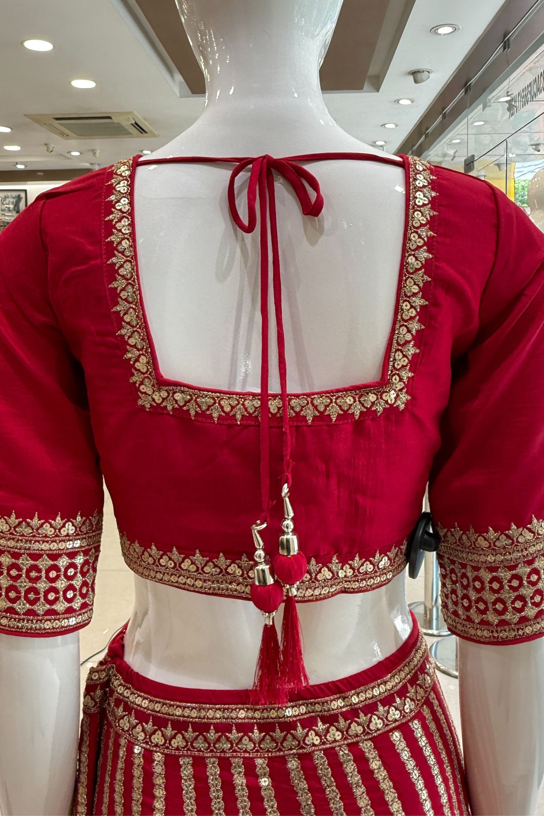 Rani Pink Sequins and Zari work Crop Top Lehenga