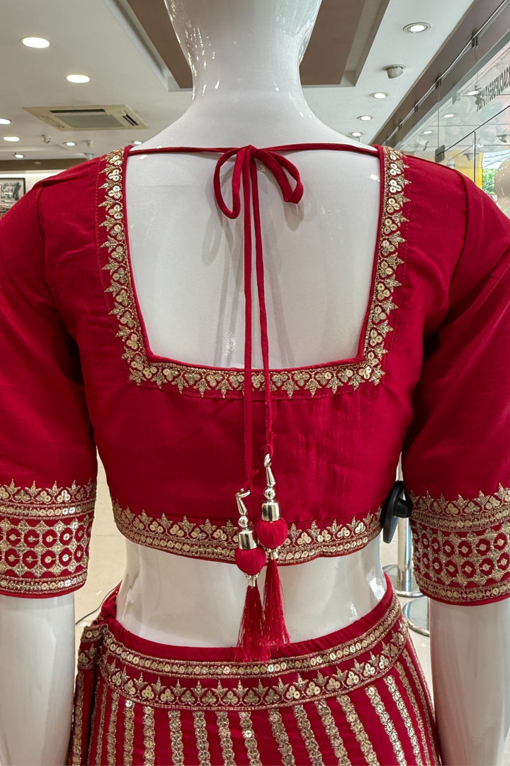 Rani Pink Sequins and Zari work Crop Top Lehenga