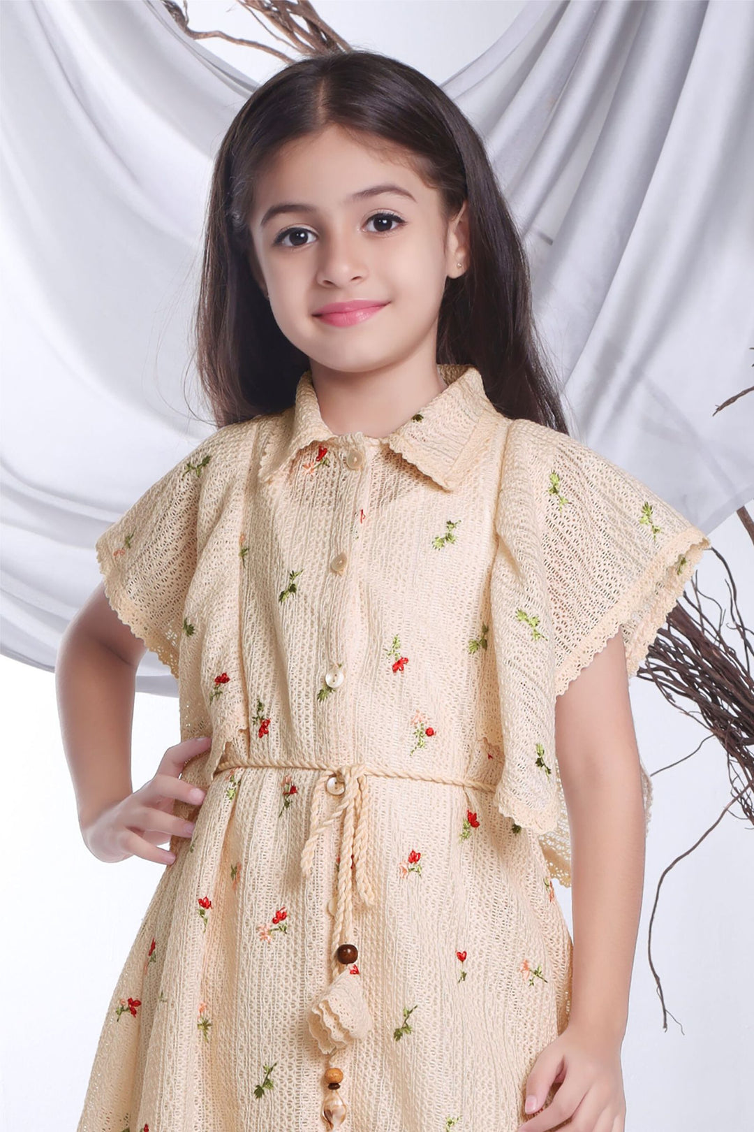 Light Beige Knitted Short Frock For Girls