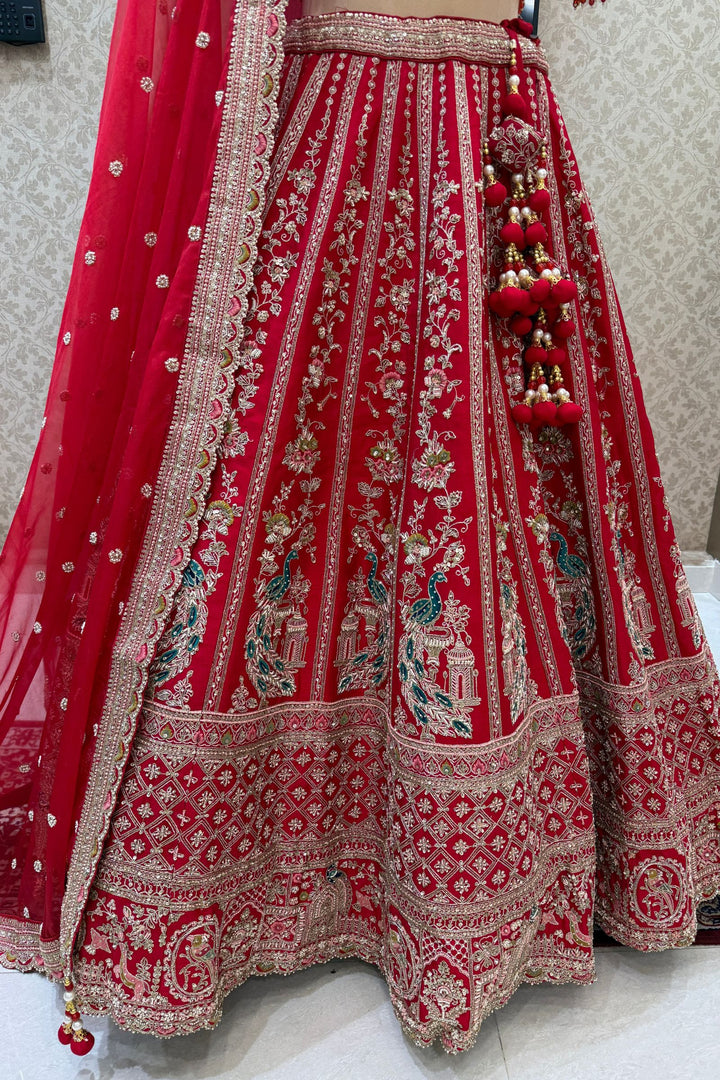 Red Handcrafted Bridal Lehenga with Intricate Zardozi, Sequins, Pearl and Zari Detailing