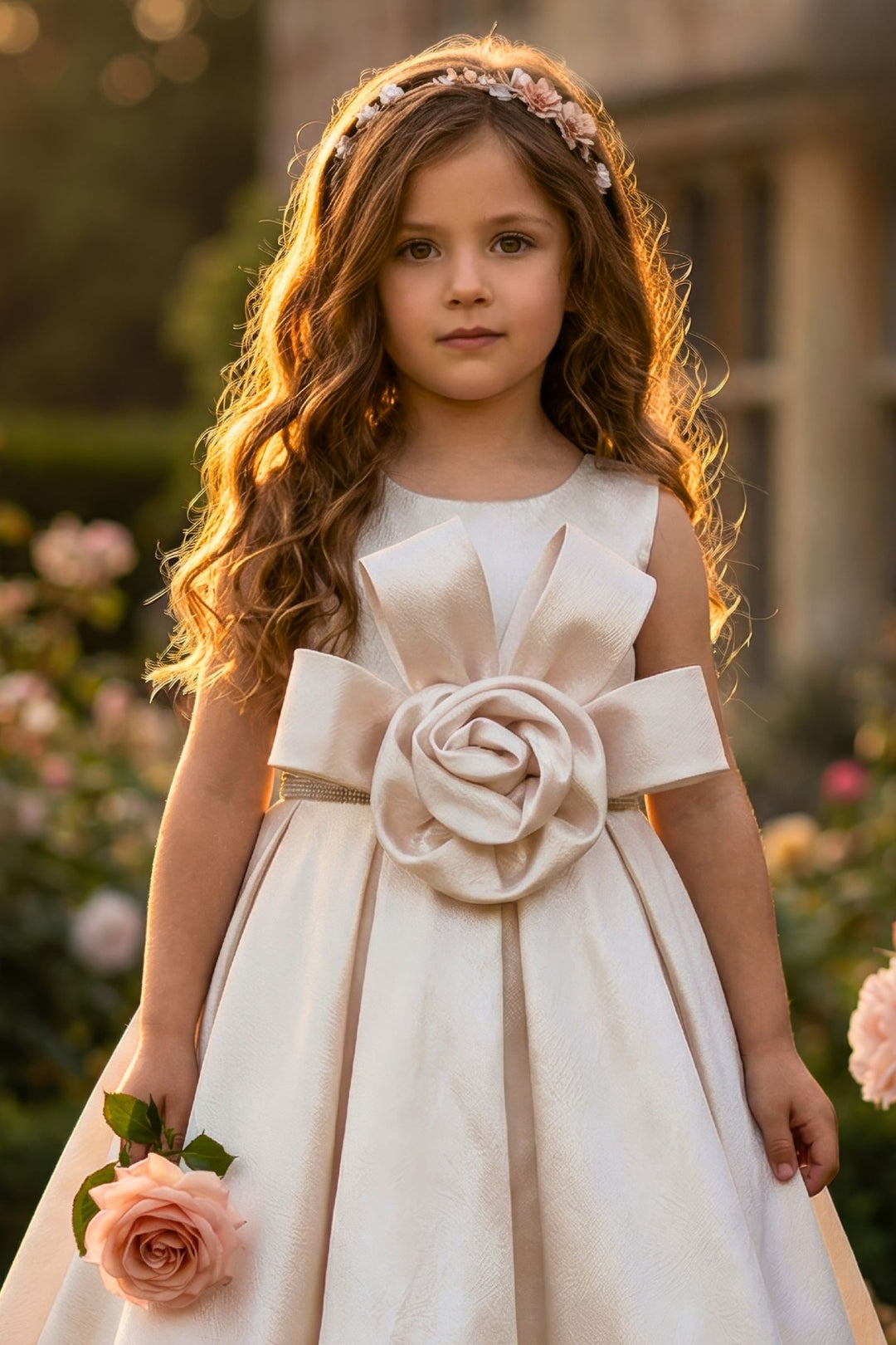 Half White Stone work Short Partywear Frock for Girls