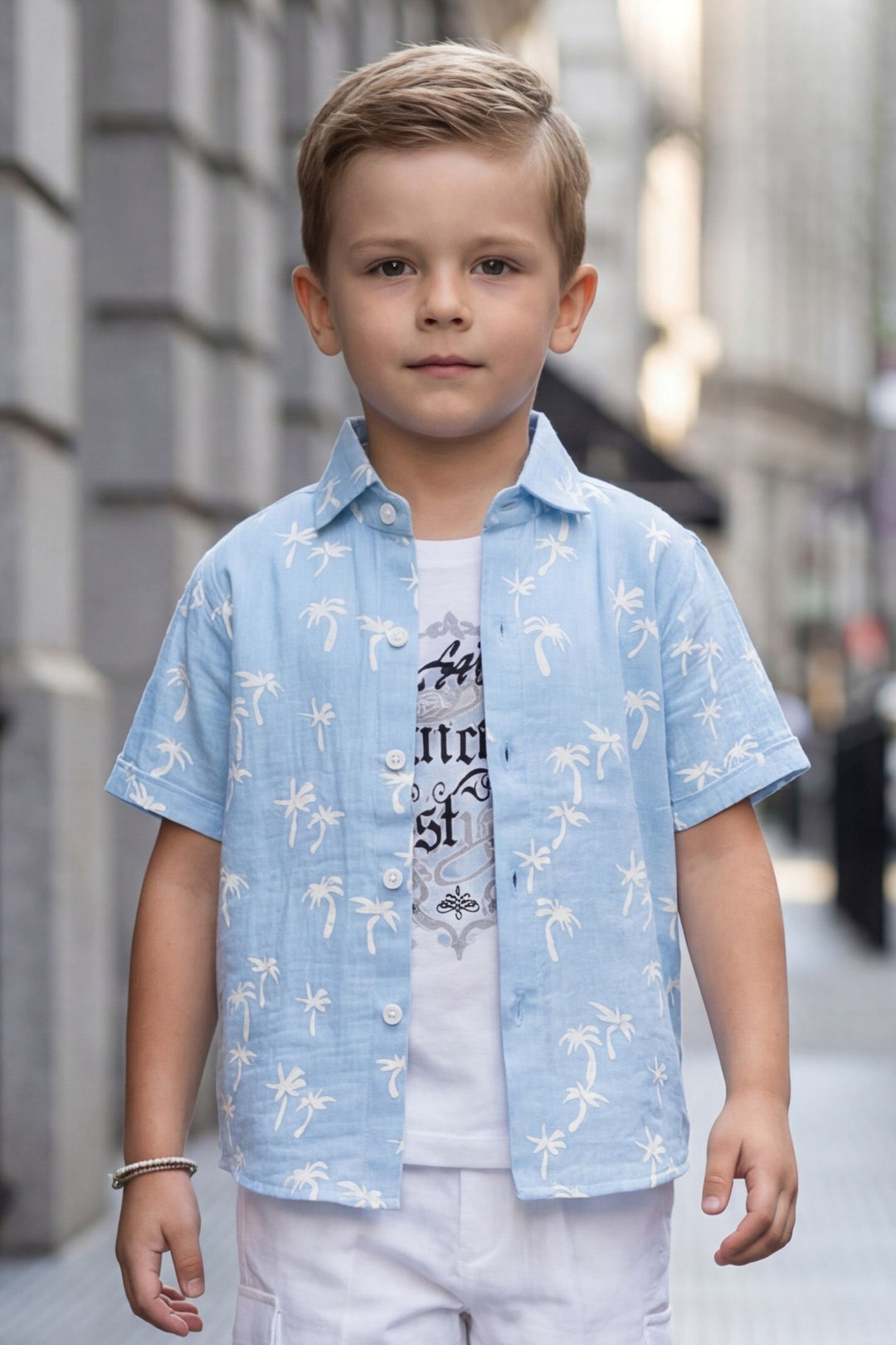 Sky Blue with White Printed Co-Ord Set for Boys