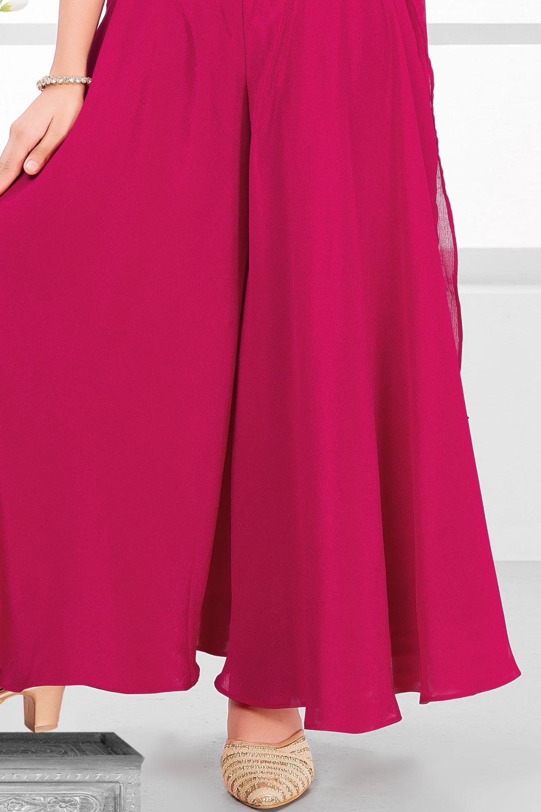 Rani Pink Zari and Stone work Palazzo Suit Set for Girls