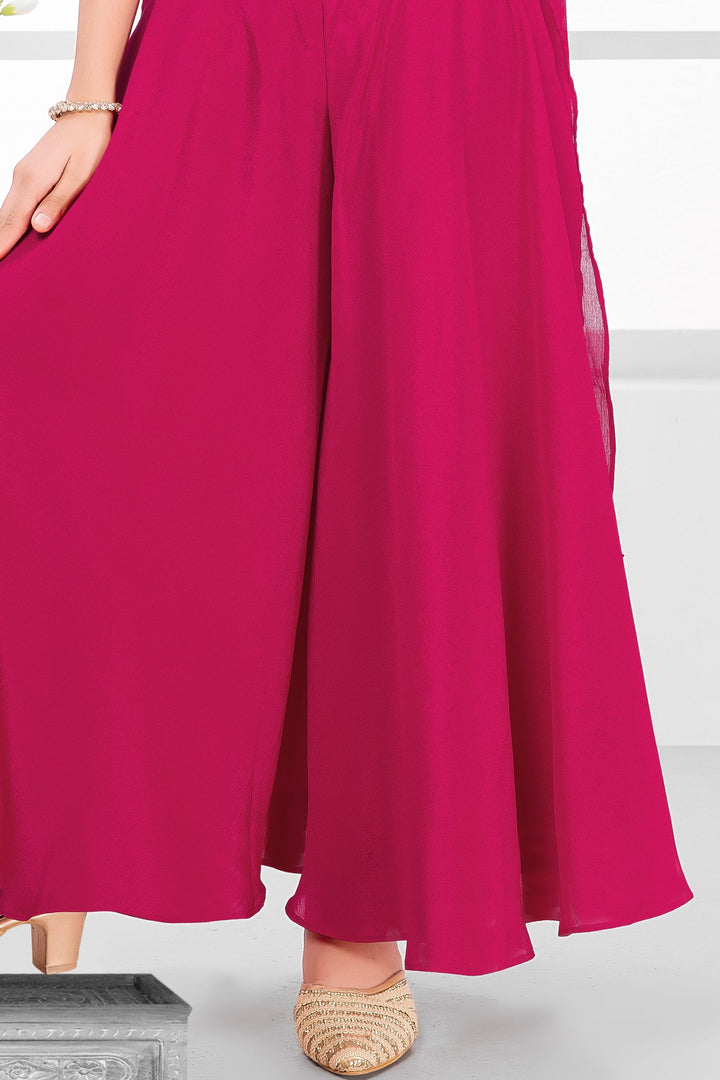Rani Pink Zari and Stone work Palazzo Suit Set for Girls