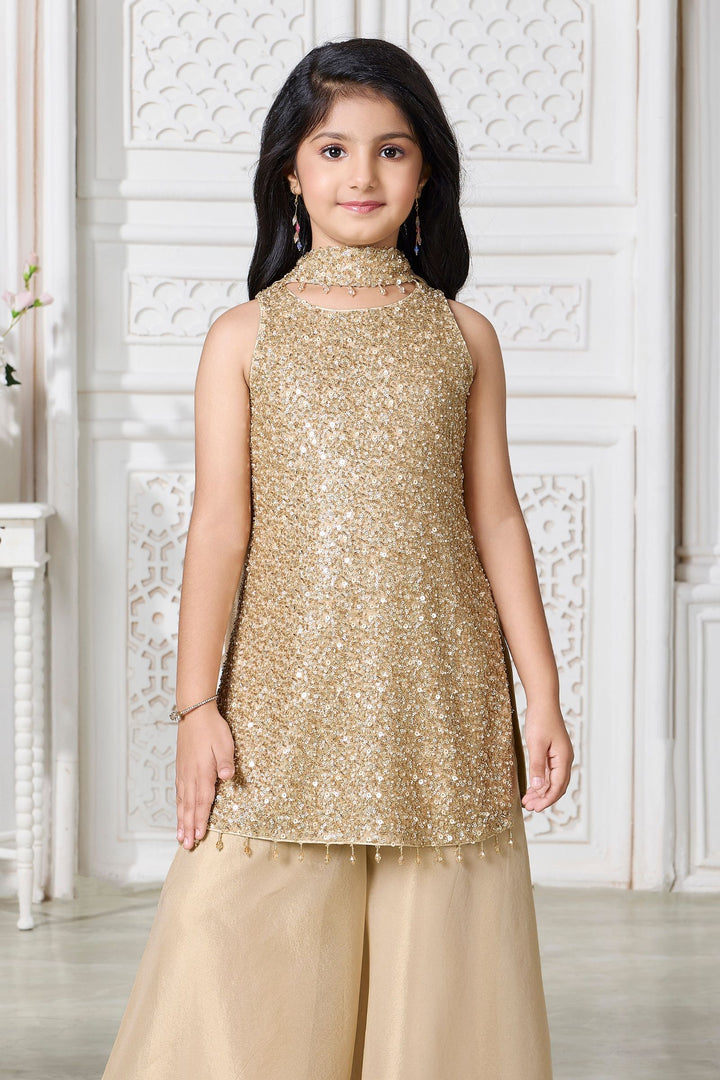 Beige Beads and Sequins work Palazzo Set for Girls