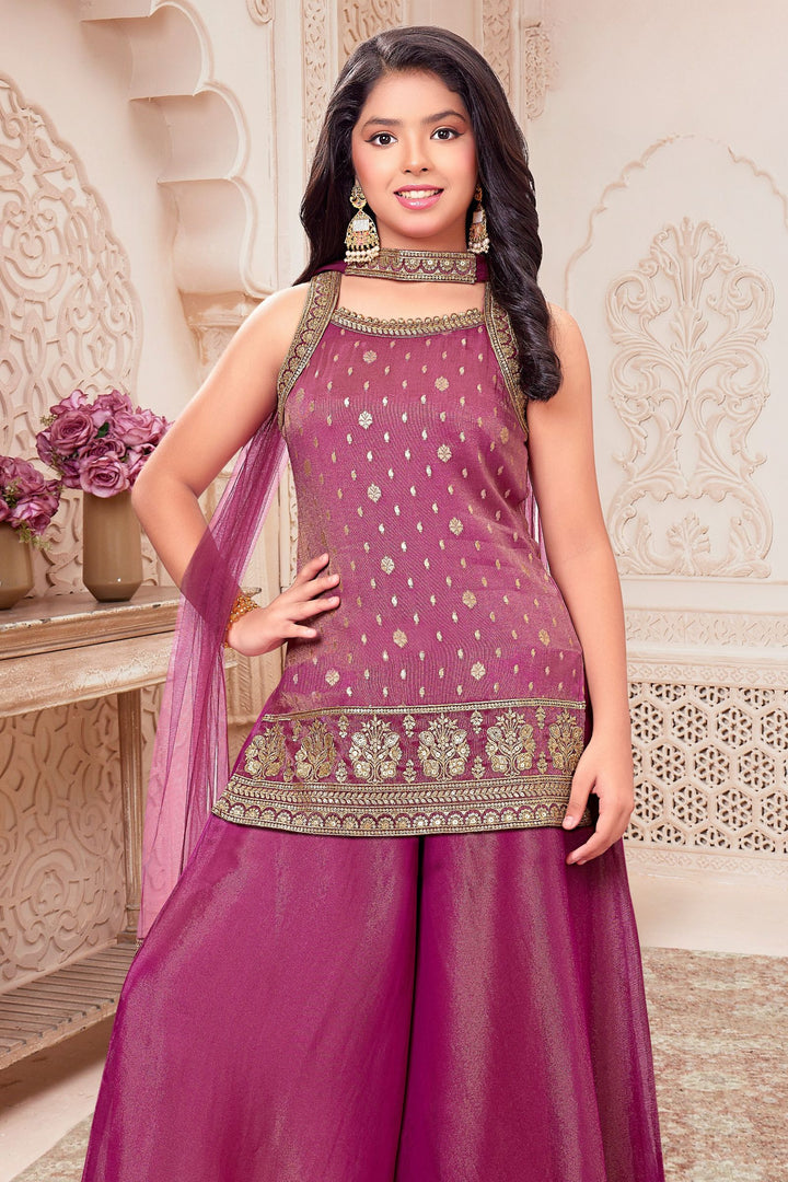 Purple Sequins and Zari work Palazzo Suit Set for Girls