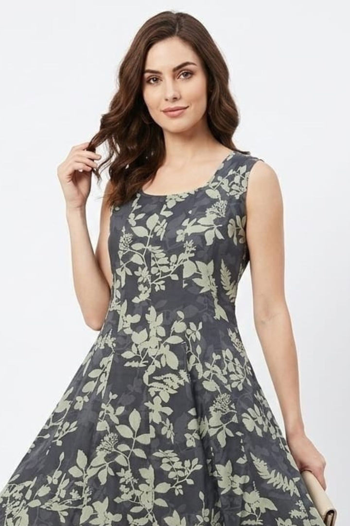 Grey with Digital Print Anarkali Styled Kurti